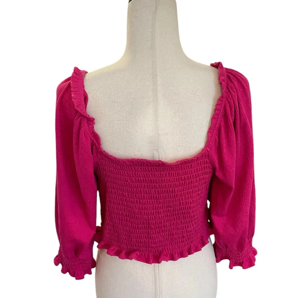 FREE PEOPLE Brenyce Smocked Top Pink Cropped